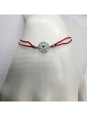 925 Sterling Silver Evil Eye Charm Bracelet with Red Adjustable String